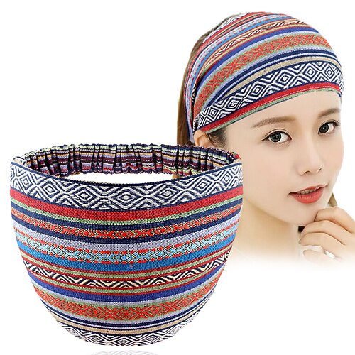 Boho-Stirnbänder für Frauen und Mädchen, breite Hippie-Haar-Accessoires, bunte Streifen-Stirnbänder für Damenhaar, modische Haarbänder, Turban-Kopftücher, rutschfest