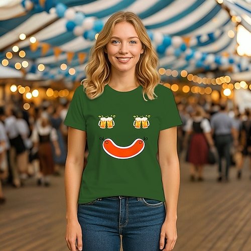 T-Shirt Bayerisch München Deutsch Bayerisch Streetstyle T-Shirt Ärmel Grafik für Damen Erwachsene Heißprägen für Oktoberfestbier Alltagstauglich Image