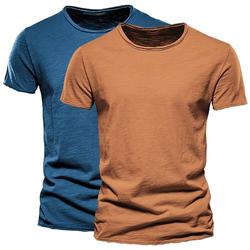 Herren T Shirt T-Shirt Bambus-T-Shirt Kurzarm Kurze Ärmel Rundhalsausschnitt Rundhals Sommer Einfach Mode Designer Basic 2 teilig Klassicher Stil Basic Urlaub Straße Lässig Orange Hellblau Armee