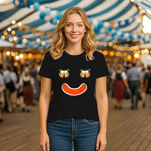 T-Shirt Bayerisch München Deutsch Bayerisch Streetstyle T-Shirt Ärmel Grafik für Damen Erwachsene Heißprägen für Oktoberfestbier Alltagstauglich Image