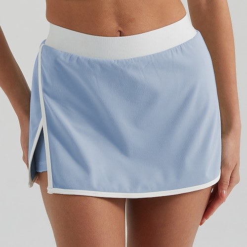 Damen Patchwork Lässiger Rock Tennisröcke mit Shorts Kontrastbindung Geteilt Feuchtigkeitsableitend Atmungsaktiv Tennis Golfspiel Pickleball Schwarz Weiß Dunkelmarine Tennisbekleidung Image