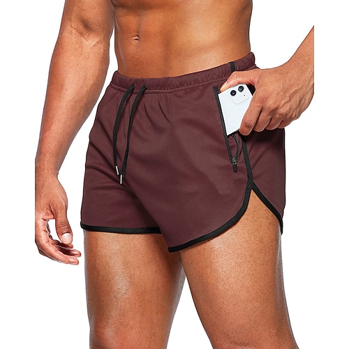 Herren Sportliche Shorts Shorts Laufshorts Turnhose Sport Täglich Schnelltrocknend Hohe Dehnung Bequem Tasche Kordelzug Elastischer Bund Einfach Kurz Gymnastik Lässig Sportkleidung Weinrot Schwarz Image