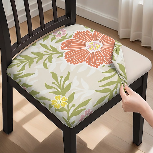 Sitzbezug für Esszimmerstühle, Stuhlbezug für Hocker, geometrisch bedruckte Polyester-Schonbezüge Image