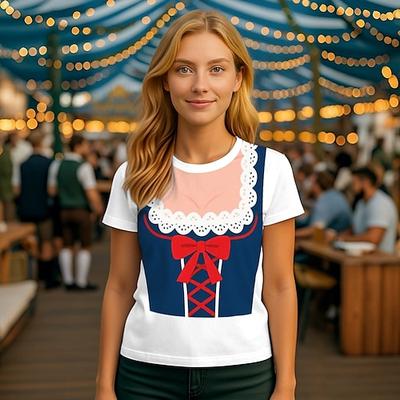 Oktoberfest Dirndl-Print T-Shirt Bayerisch München Deutsch Grafik Für Damen Erwachsene Oktoberfestbier 3D-Druck Alltagstauglich Image