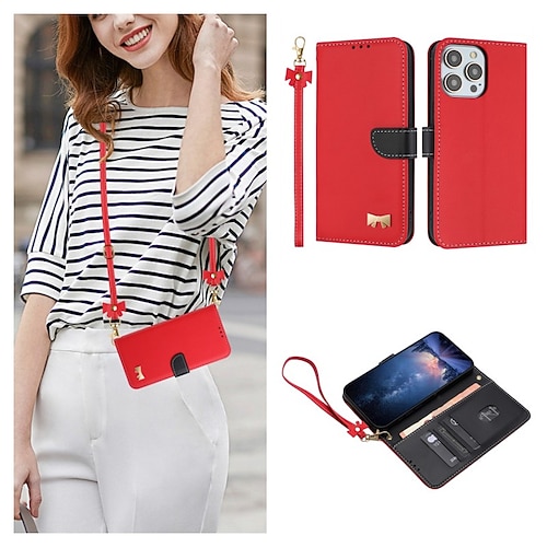 Handy Hülle Handyhüllen Für iPhone 17 Pro Max 17 Air 16 15 14 Pro Max Plus 16e 13 12 11 Pro Max Brieftaschenhülle Flip-Cover Mit Handgelenkschlaufe Stoßfest PC PU-Leder Image