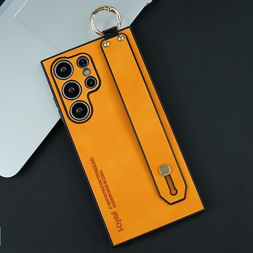 Handy Hülle Handyhüllen Für Apple AirTag S25 S24 S23 Ultra Plus S22 Rückseite Ringhalter Mit Handgelenkschlaufe Stoßfest TPU PC PU-Leder Image