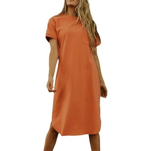 Damen Midikleid Freizeitkleid Sommerkleid Mode Modern Täglich Wochenende Normale Passform Einfach Kurzarm Rundhalsausschnitt Schwarz Weiß Rote Dunkelgrün Sommer Image