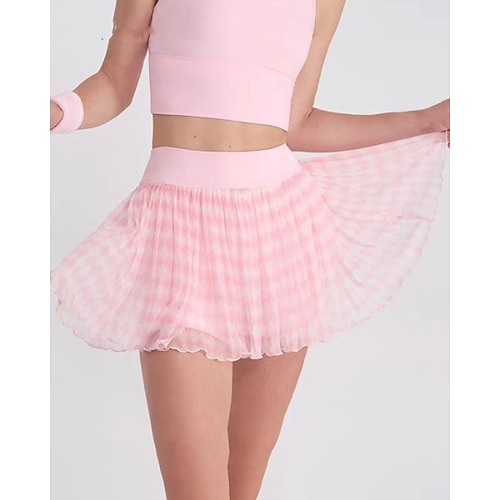 Damen Karo Lässiger Rock Tennisröcke mit Shorts Kontrast-Mesh Atmungsaktiv Tennis Pickleball Weiß Rosa Grün Tennisbekleidung Image