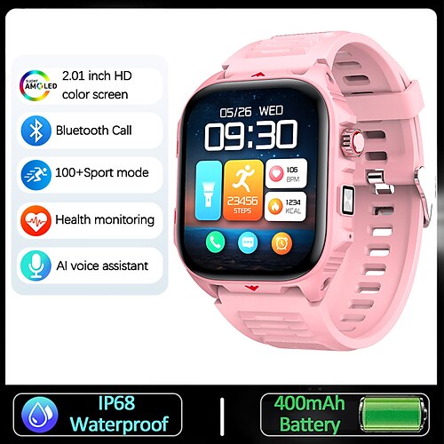 2025 Outdoor-Sport-Smartwatch für Männer, 2.01 HD-Bildschirm, LED-Taschenlampe, 400 mAh große Batterie, Herzfrequenz, wasserdicht, BT-Anruf, Smartwatch Image