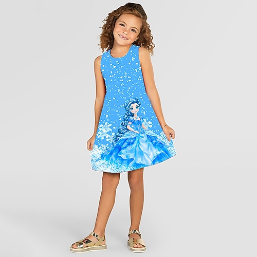 Mädchen' 3D Cartoon Schneeflocke Kleid Ärmellos Sommer Frühling Urlaub Täglich Ferien Prinzessin Schön Süß Kinder 4-12 Jahre Freizeitkleid A Linie Kleid Knielang Normale Passform Image
