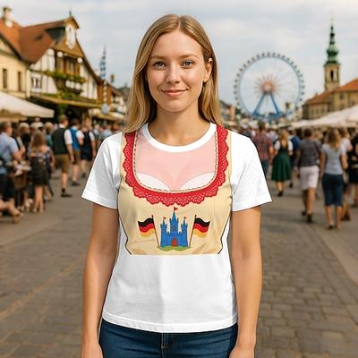 Oktoberfest Dirndl-Print T-Shirt Bayerisch München Deutsch Grafik Für Damen Erwachsene Oktoberfestbier 3D-Druck Alltagstauglich Image