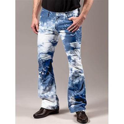 Retro Vintage 1970er Groovy Schlaghosen Disco Mittlere Hüfthöhe Himmel Psychedelisch Herren Halloween Karneval Urlaub Musikfestival Festival Erwachsene Hose Image