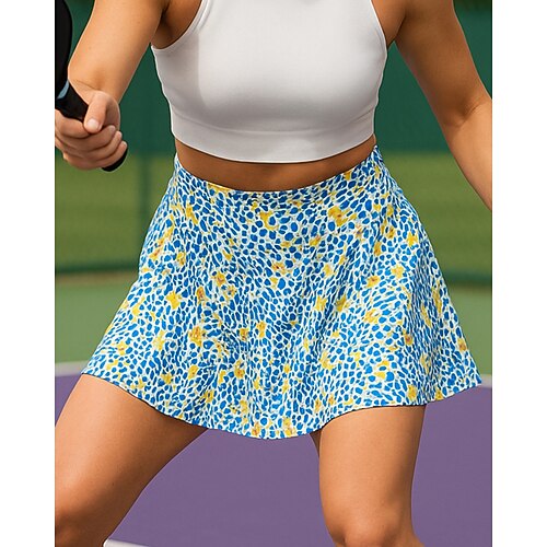 Damen Blumenmuster Lässiger Rock Tennisröcke mit Shorts Drucken Atmungsaktiv Tennis Golfspiel Badminton Leicht Grün Blau Orange Tennisbekleidung Image