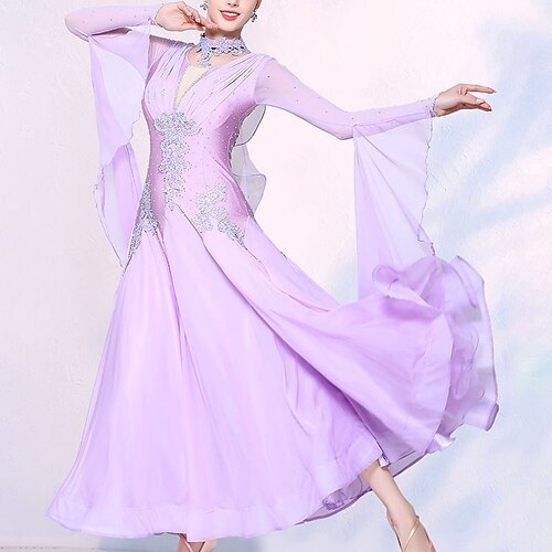 Gesellschaftstanz Kleid Kristalle / Strasssteine Damen Leistung Party Langarm Chiffon Spandex Image