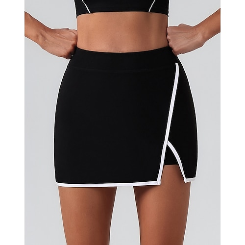 Damen Patchwork Lässiger Rock Tennisröcke mit Shorts Tasche Geteilt Atmungsaktiv Tennis Pickleball Schwarz Rosa Blau Spandex Tennisbekleidung Image