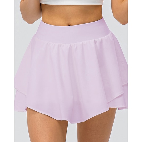 Damen Einfarbig Lässiger Rock Tennisröcke mit Shorts Geschichtet Feuchtigkeitsableitend Atmungsaktiv Tennis Golfspiel Pickleball Hellgelb Schwarz Weiß Tennisbekleidung Image