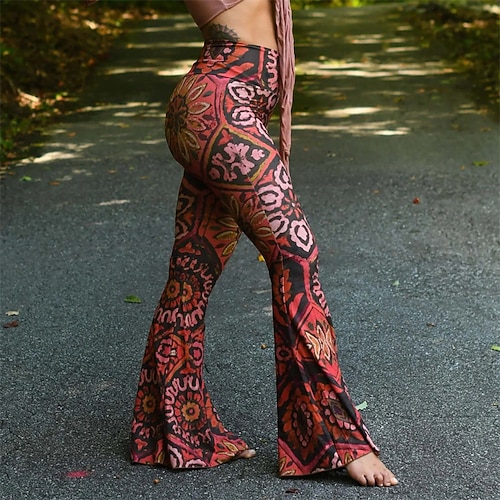 Retro Vintage Boho 1970er Schlaghosen Schlag-Leggings Hippie Disco Hohe Taille Stammes Kostüm Damen Halloween Karneval Urlaub Musikfestival Festival Erwachsene Hose Image