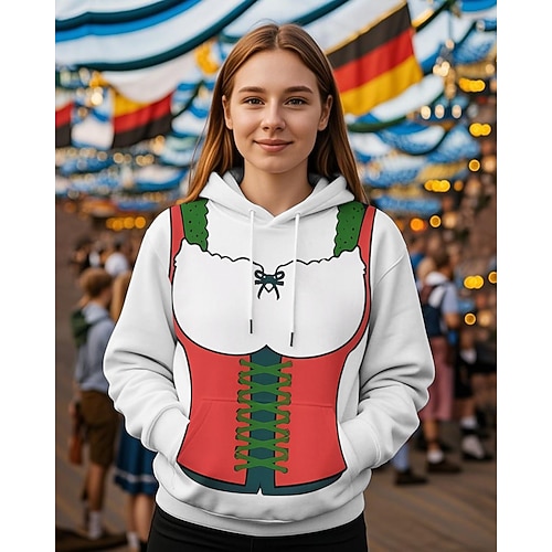 Kapuzensweatshirt Druck Lässig Bayerisch Bischofsärmel Fronttasche Grafik für Damen Erwachsene 3D-Druck für Karneval Oktoberfestbier Urlaub Party Image
