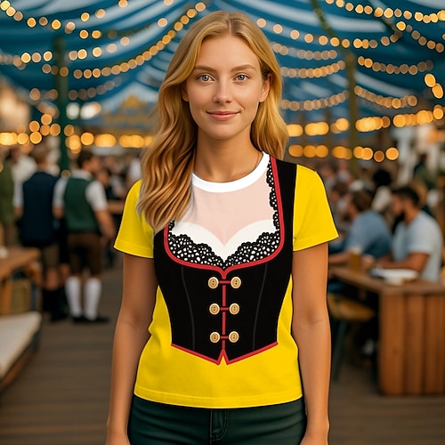 T-Shirt Bayerisch München Deutsch Bayerisch Streetstyle T-Shirt Ärmel Grafik für Damen Erwachsene 3D-Druck für Oktoberfestbier Alltagstauglich Image