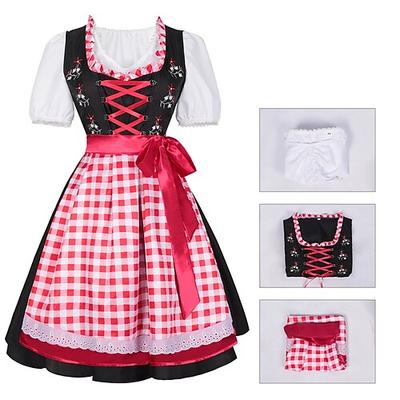 Karneval Oktoberfestbier Kostüm Kleid Dirndl Dienstmädchen Bayerisch Wiesn Damen Party Bier Festival Stoff im traditionellen Stil Image