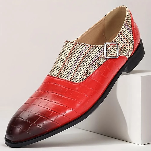 Herren Monkschuhe Spaziergang Geschäftlich Lässig PU Leder Nylon Gewebe Atmungsaktiv Bequem Rutschfest Loafer Rot Sommer Frühling Image