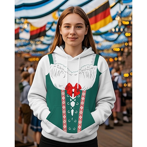 Kapuzensweatshirt Druck Lässig Bayerisch Bischofsärmel Fronttasche Grafik für Damen Erwachsene 3D-Druck für Karneval Oktoberfestbier Urlaub Party Image