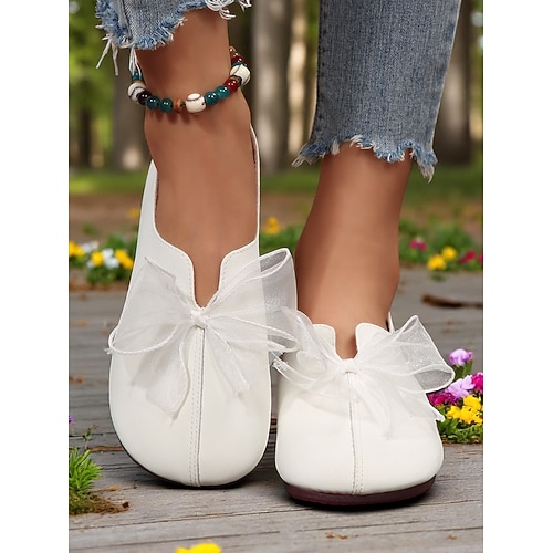 scarpe casual da donna a punta larga con suola morbida e fiocco – scarpe basse minimaliste con punta tonda, ideali per passeggiate nel bosco, giornate rilassate e vita in giardino