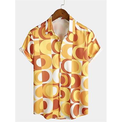 Retro Vintage 1970er Hemd Hawaiihemden Disco Geometrisch Psychedelisch Herren Halloween Karneval Musikfestival Pride Parade Pride-Monat Erwachsene Hemd Image