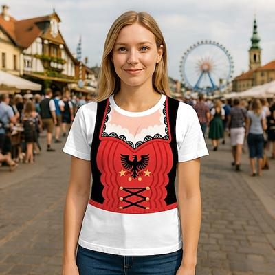 Oktoberfest Dirndl-Print T-Shirt Bayerisch München Deutsch Grafik Für Damen Erwachsene Oktoberfestbier 3D-Druck Alltagstauglich Image