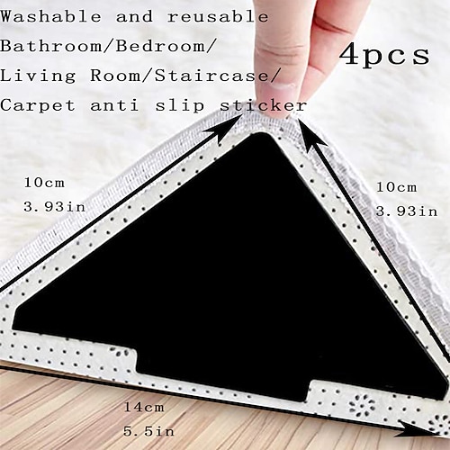 4 Stück Teppichklebeband, rutschfeste Teppichunterlagen für Hartholzböden und Fliesen, wiederverwendbares Teppichklebeband für Flächenteppiche, doppelseitig klebende Teppichaufkleber halten die Ecken Image
