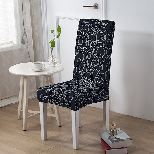Stuhlbezug für Esszimmerstühle, Stuhlbezug für Hocker, geometrisch bedruckte Polyester-Schonbezüge Image