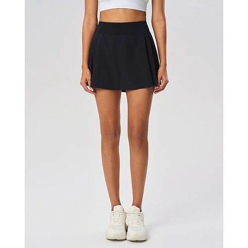 Damen Einfarbig Lässiger Rock Tennisröcke mit Shorts Plissiert Atmungsaktiv Tennis Golfspiel Pickleball Dunkelrosa Schwarz Weiß Tennisbekleidung Image