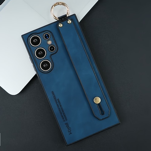 Handy Hülle Handyhüllen Für Apple AirTag S25 S24 S23 Ultra Plus S22 Rückseite Ringhalter Mit Handgelenkschlaufe Stoßfest TPU PC PU-Leder Image