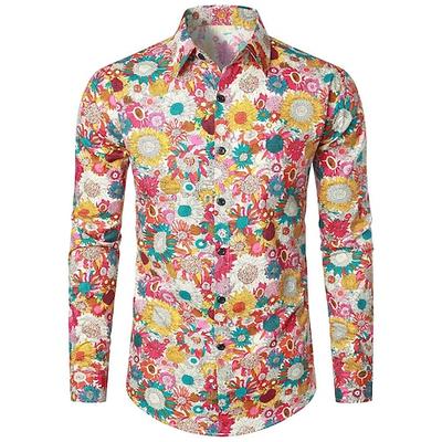 Retro Vintage Boho 1970er Hemd Hippie Blumen Herren Halloween Karneval Musikfestival Retro-Mottoparty Erwachsene Hemd Image