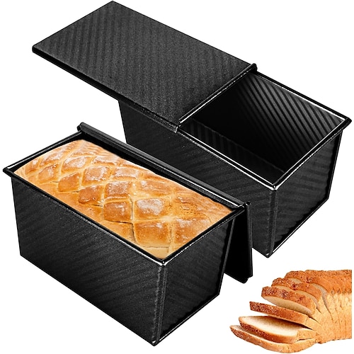 2er-Pack Pullman-Brotformen mit Deckel, Brotlaibform, antihaftbeschichtet, leicht zu lösende Sandwich-Brotlaibform zum Backen von selbstgebackenem Brot Image