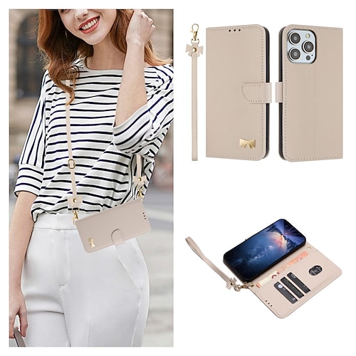 Handy Hülle Handyhüllen Für iPhone 17 Pro Max 17 Air 16 15 14 Pro Max Plus 16e 13 12 11 Pro Max Brieftaschenhülle Flip-Cover Mit Handgelenkschlaufe Stoßfest PC PU-Leder Image