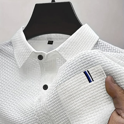 Herren Golfshirt Golf Poloshirts Lässig Sport Revers Kurzarm Basic Bequem Einfach Knöpfe Jacquard Sommer Normale Passform Schwarz Weiß Marineblau Blau Meerblau Dunkelgray Golfshirt Image