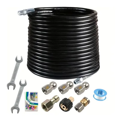 Sewer Jetter Kit forPressure Washer, 50FT 1/4Inch NPT Drain cleaningHose, Orifice 4.0 Button Noseand