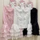 Camicette stile Lolita giapponese Kawaii Donna Dolce e carino Colletto alla Peter Pan in pizzo Camicie a maniche lunghe con fiocco Y2k Harajuku Top gotici Nuovo