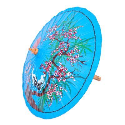 Peace Cranes in Blue,'Hand-Painted Blue Crane-Motif Parasol'