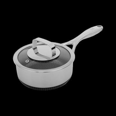 LIVWELL DiamondClad™ 1.5 Quart Hybrid Nonstick Stainless Steel Saucepan and Lid, Dishwasher Safe, PF by Brylane Home in Silver