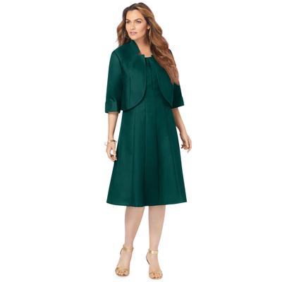 Plus Size Women's Plus Size Elbow Sleeve Fit-and-Flare Dress with Bolero Jacket - 2-Piece Suit by Roaman's in Emerald Green (Size 42 W)