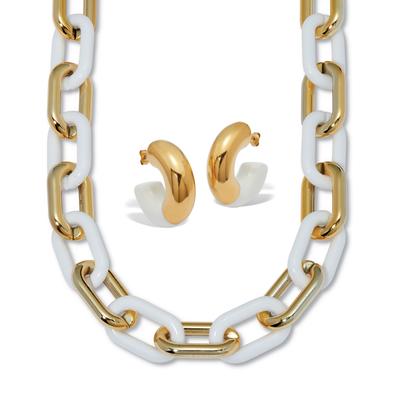 Women's Acrylic Link Necklace and Gold Ion-Plated Stainless Steel Hoop Earrings Set by PalmBeach Jewelry in Gold (Size ONE SIZE)