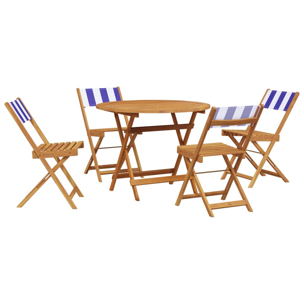 vidaXL 5-tlg. Garten-Essgruppe Stoff und Massivholz Blau und Weiß Image