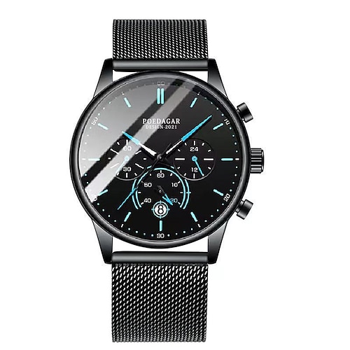 Montre homme mode chronographe acier inoxydable maille quartz montre homme étanche lumineux date sport homme montres