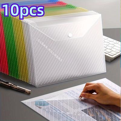 TEMU 10 Sheets Of Thin Style Suitable For Single Page A4 Transparent Waterproof Pvc Folder, With Snap Button, Large Capacity Bag, Suitable For Test Papers, Study Supplies, Cute Stationery Image