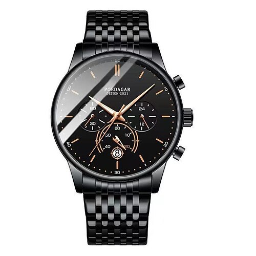 Montre homme mode chronographe acier inoxydable maille quartz montre homme étanche lumineux date sport homme montres