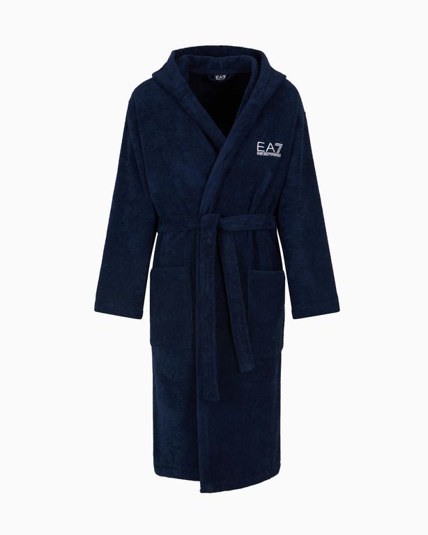 Cotton Terry Bathrobe - Blue - EA7 Nightwear