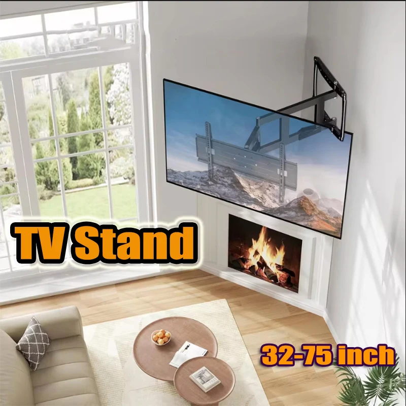 An der Wand montierter TV-Ständer, Full Motion-TV-Halterung für 32–75 Zoll Eck-Gelenk-TV-Ständer, 33 Zoll lange Armverlängerung, drehbar, neigbar
