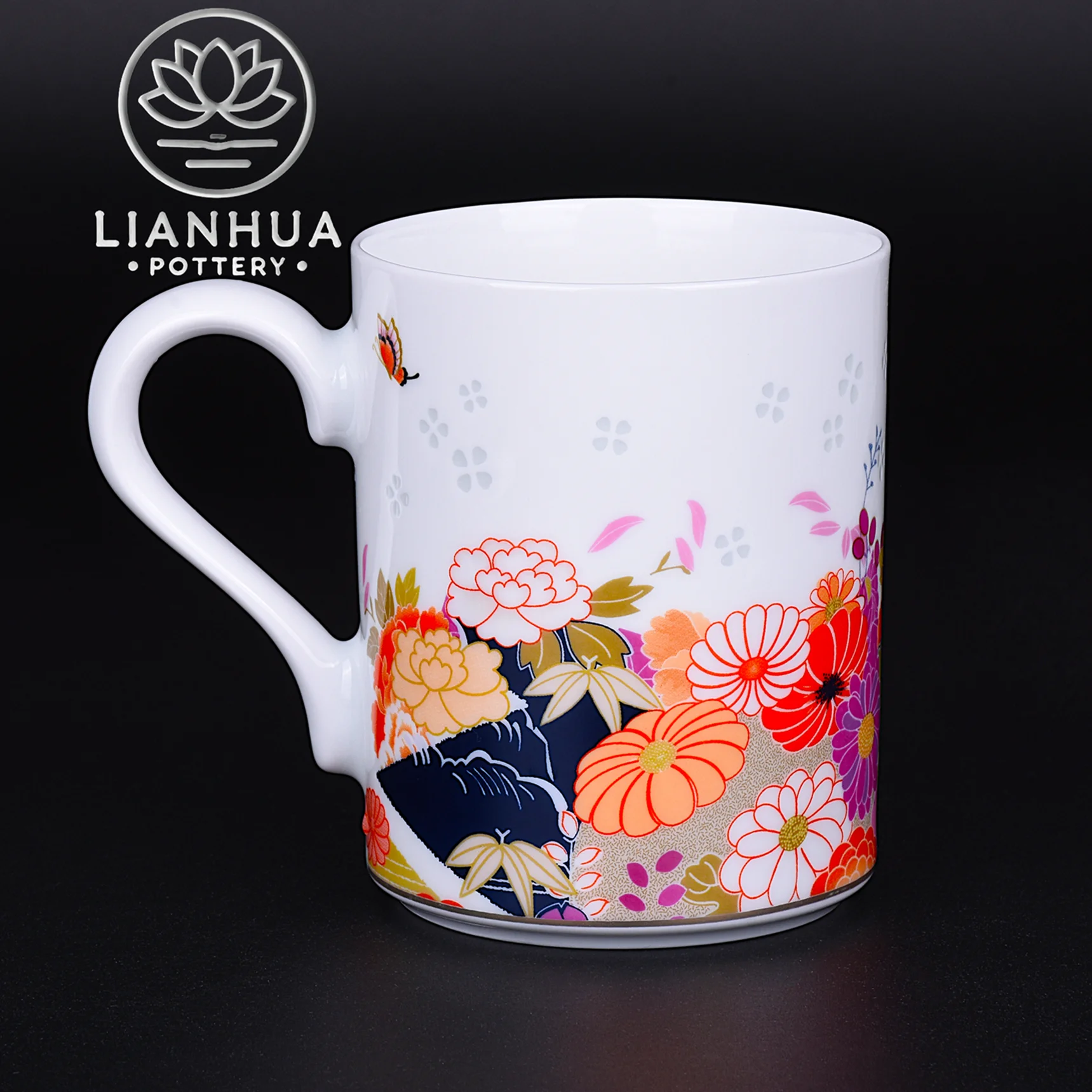 LIANHUA POTTERY Linglong Porzellantasse 350 ml, handgefertigtes Garten-Design, Trinkgeschirr, luxuriöses Hochzeitstag- und Geburtstagsgeschenk Image